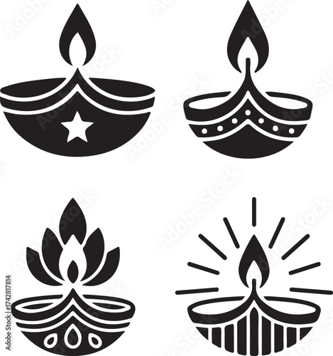 Diwali Diya Lamps: Traditional Diwali diyas, radiating warmth and light, symbolizing the triumph of light over darkness, prosperity, and knowledge.