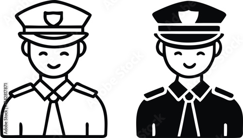 Two identical officer icons show a monochrome person with a friendly expression