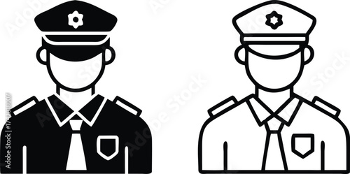 Two outlines present a symbolic officer wearing a service cap and a tie