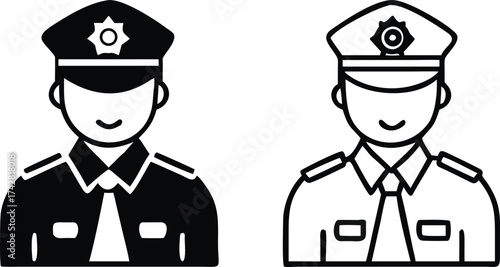 Two police officer avatars with hats and uniforms display a simple black and white style