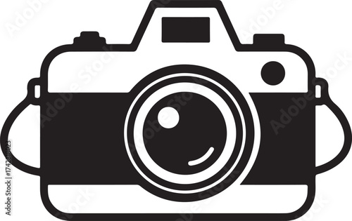 Camera Icon: A simple and elegant camera icon, perfect for any photography or media-related project, showcasing a timeless design that appeals to both professionals and enthusiasts alike.