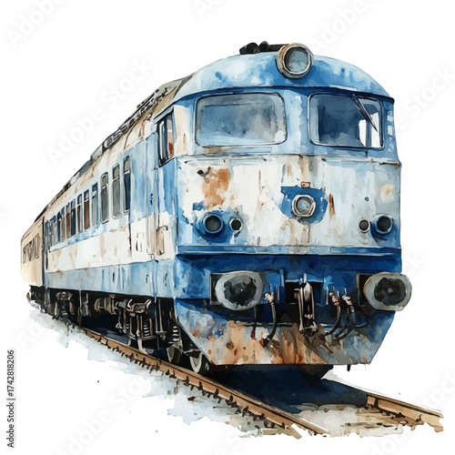 Train, watercolor drawing vector, isolated on a white background.
