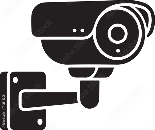 Security Camera Icon: The image depicts a stylized illustration of a security camera. Capturing its essential design, ideal for illustrating surveillance, safety, and security.