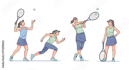 Dynamic tennis player in action practicing strokes, serves and running, athletic fitness lifestyle
