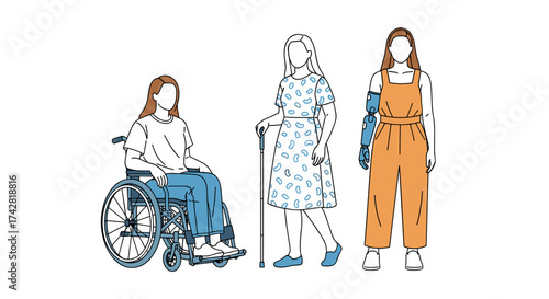 Diverse women showcase inclusivity and empowerment with adaptive aids in modern lifestyle