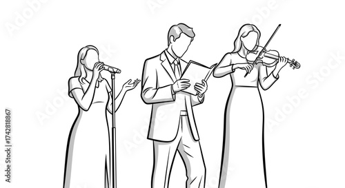 Elegant musical trio performing live wedding music, bringing joy and creating memorable moments