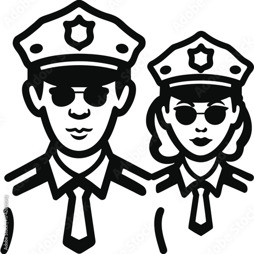 Black outline shows a male and female police officer wearing sunglasses