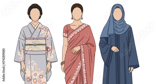 Diverse cultural fashion representing global traditions, celebrating the beauty of world heritage