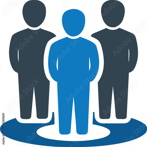 Isolated blue person stands out among group of faceless people on common ground