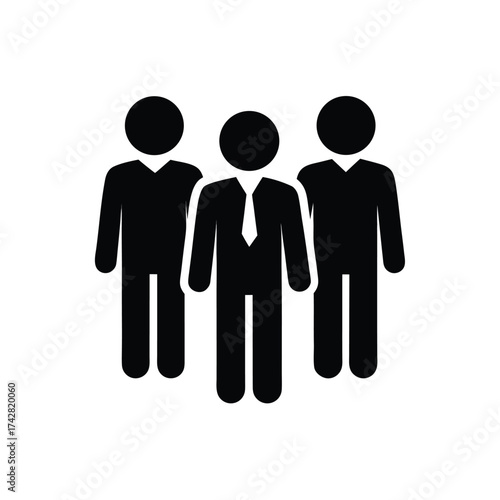 Three symbolic figures depict teamwork within a company wearing formal attire with one in a tie