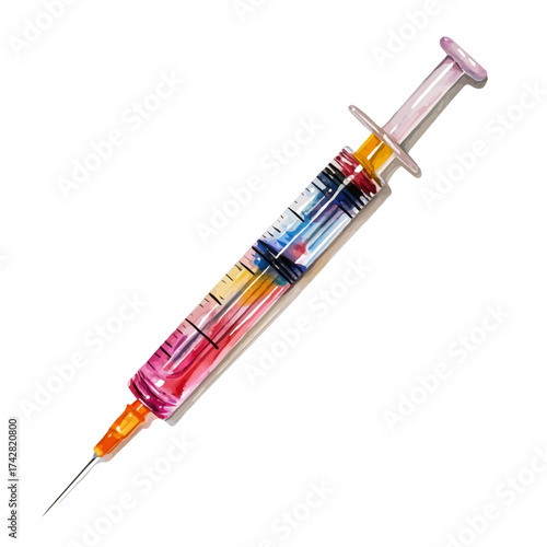 Syringe, watercolor painting vector, isolated on a white background.