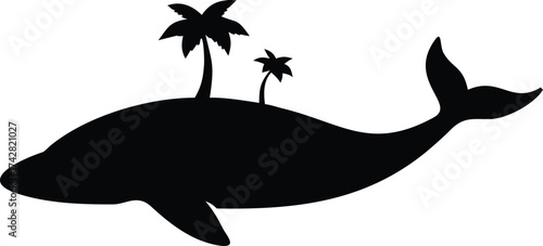 Silhouette of a dolphin with palm trees on its back a minimalist vector illustration isolated on white background