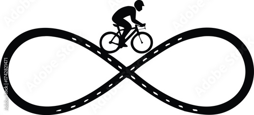 Cyclist riding on an infinity road vector illustration representing endless cycling or a continuous journey