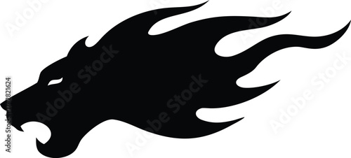 Stylized lion head with flame-like mane fierce black silhouette on white background vector illustration for logo design and branding