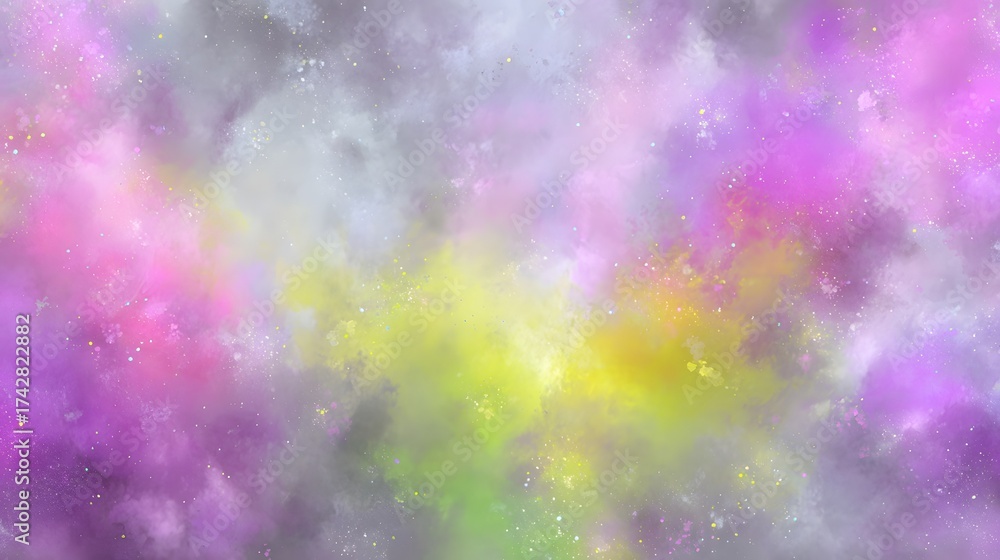 Naklejka premium A vibrant abstract representation of a cosmic scene with swirling colors of pink, purple, and yellow.