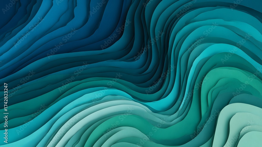 Obraz premium Abstract wavy patterns in shades of blue and teal, creating a sense of depth and movement.