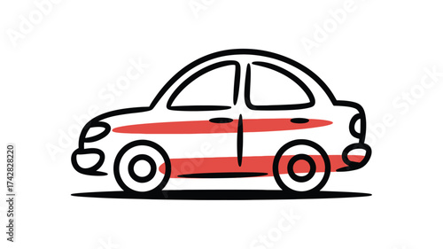Hand-drawn car illustration simple doodle style vector graphic isolated on white background for transportation and design projects