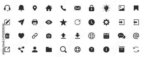 Basic user interface icon set, Ux/Ui Icons . Mega set of outline icons in trendy thin line style. for app, web, website icon collection
