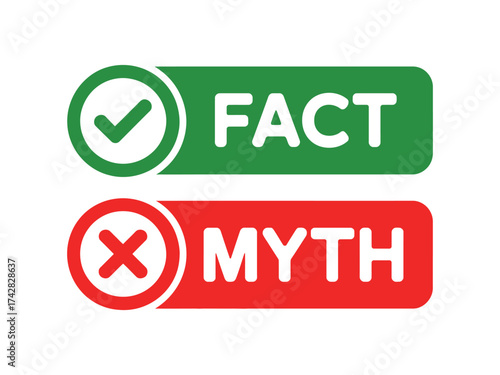 Vector art of fact and myth labels in green and red