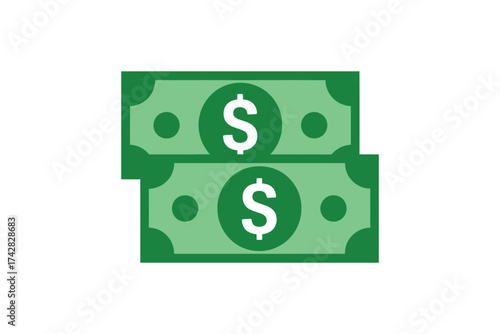 Vector art of two green dollar bills stacked on top of each other, representing wealth