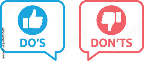 Vector art of dos and donts with thumbs up and thumbs down, indicating guidelines