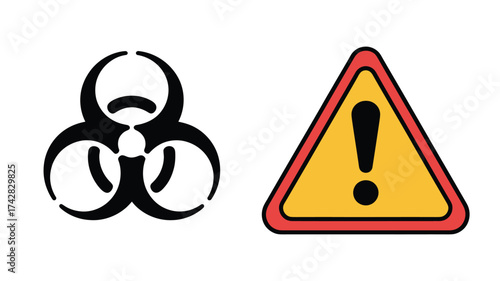Biohazard symbol and warning sign vector illustration in flat design isolated icons for safety and caution messages