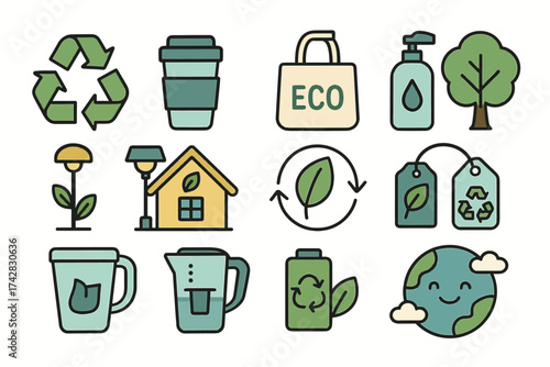 Eco-friendly symbols: recycle, sustainable living, and earth care icons