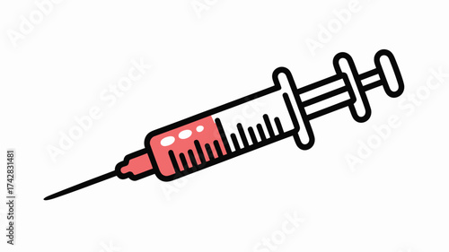 Cartoon syringe with red liquid vector illustration of medical injection for vaccination or blood test Isolated on White Background
