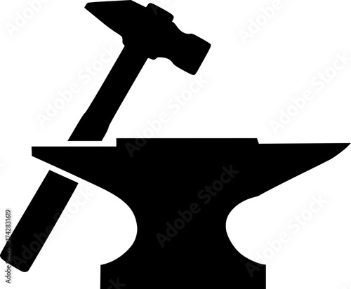 black silhouette of a hammer and anvil, simple vector illustration