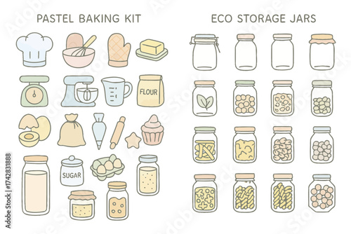 Pastel baking kit and eco storage jars: essentials for home baking and kitchen organization