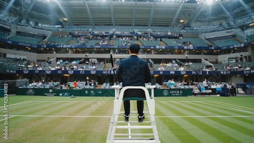 Chair umpire in a tennis match.