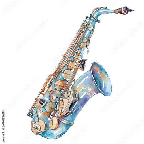 Saxophone, watercolor vector, isolated on a white background.