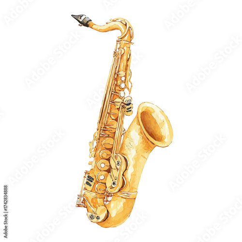 Saxophone, watercolor painting vector, isolated on a white background.