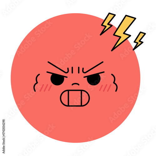 angry face emoji with lightning bolts or thunderbolts , enraged face emoticon. symbolize rage, stress, or bad mood for digital art, stickers, and emotional designs