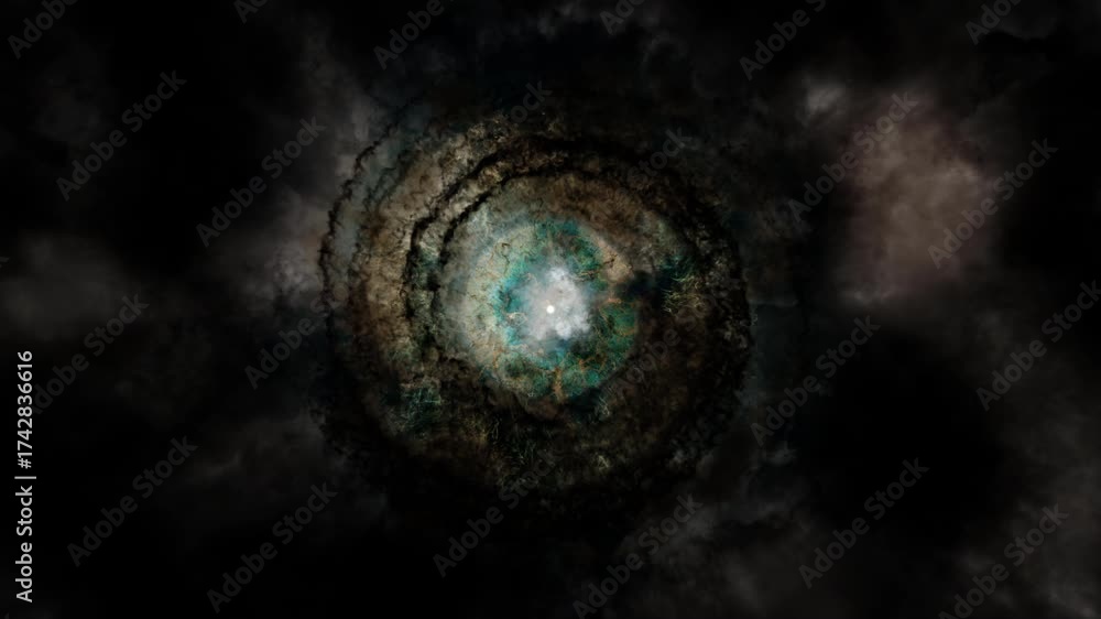 Alien colorful galaxy, spiral cosmic object floating in outer space,