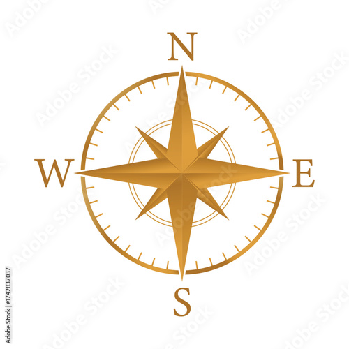 gold compass rose navigation direction travel icon