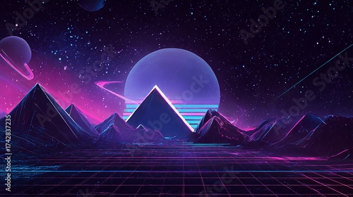 Futuristic cyberpunk themes with 3D designs. A retro-futuristic blend of abstract art, cosmos, synthwave, vaporwave, and retrowave elements create a dark and immersive digital backdrop.
 