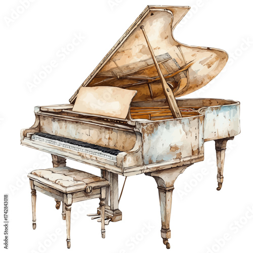 watercolor of Piano, vector, isolated on a white background.