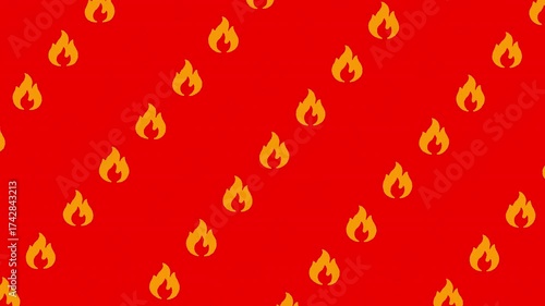 Red and orange fire icons drift upward with subtle turbulence distortion on a transparent background. Seamless loop symbolizing passion, energy, power, and transformation.