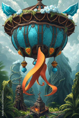 Steampunk Airship in Jungle Ruins