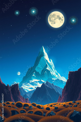 High-Tech Mountain in Moonlight
