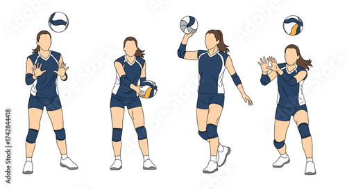 Dynamic volleyball players in action ready to spike, set and serve on the court in a competitive match