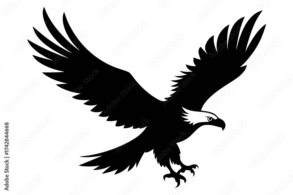 Obraz premium Flying Bald Eagle silhouette vector, Flying Bald Eagle black symbol