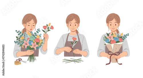 Woman creating elegant bouquets with passion and care, perfect for gifts