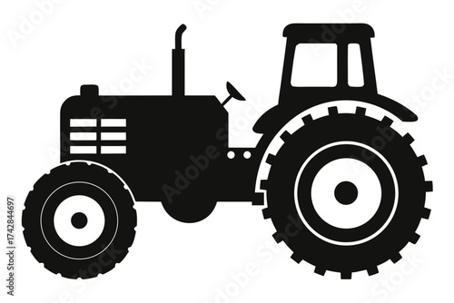 Tractor silhouette vector, old tractor black symbol
