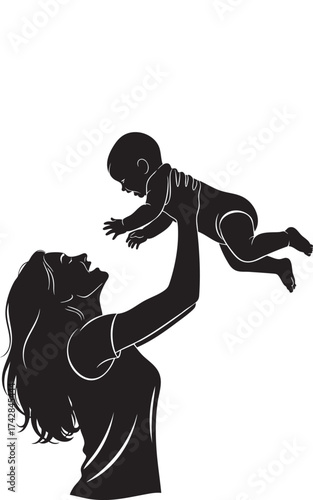Mother Lifting Baby Silhouette