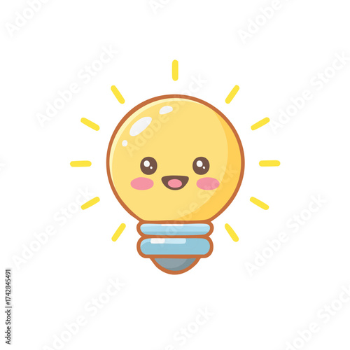 A cute lightbulb, radiating innovation and the spark of new ideas