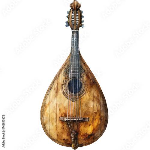 watercolor of Oud, vector, isolated on a white background.