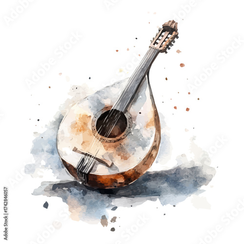 Oud, watercolor painting vector, isolated on a white background.