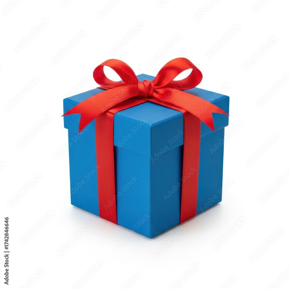 Fototapeta premium Blue gift box with red ribbon and bow